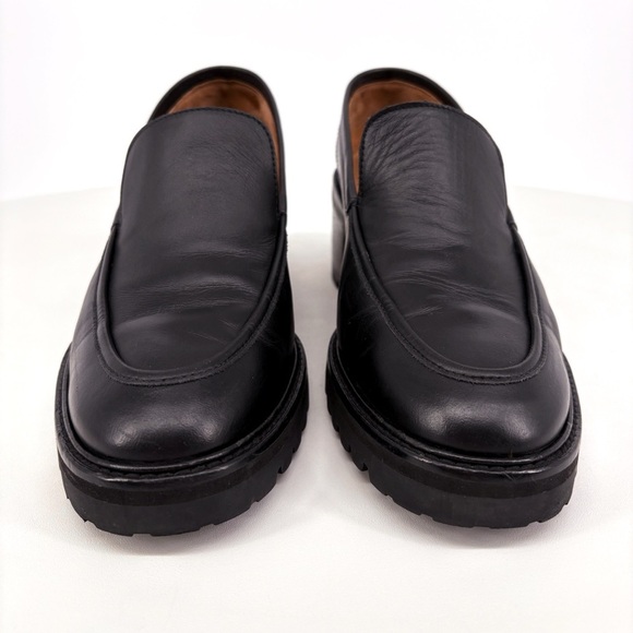 FLATTERED | Saga Black Leather Chunk Lug Sole Heeled Loafers | Sz 10 - Picture 8 of 16